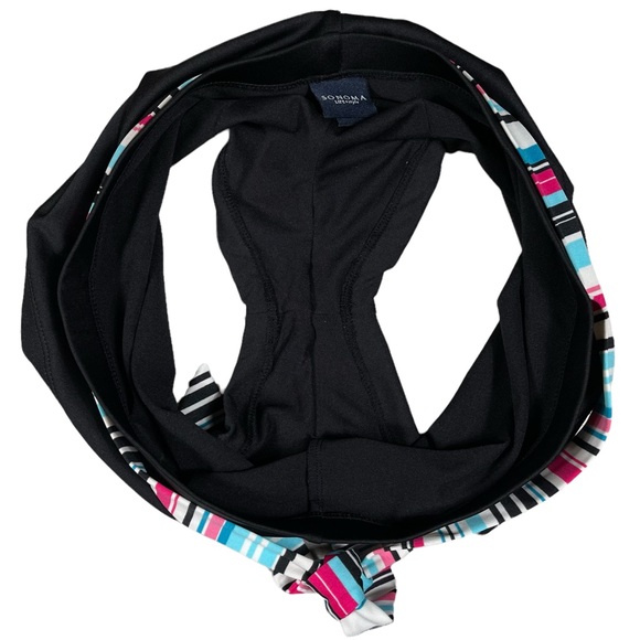 Sonoma Life + Style size 10 black swim shorts bottoms with striped waist tie - Picture 3 of 8